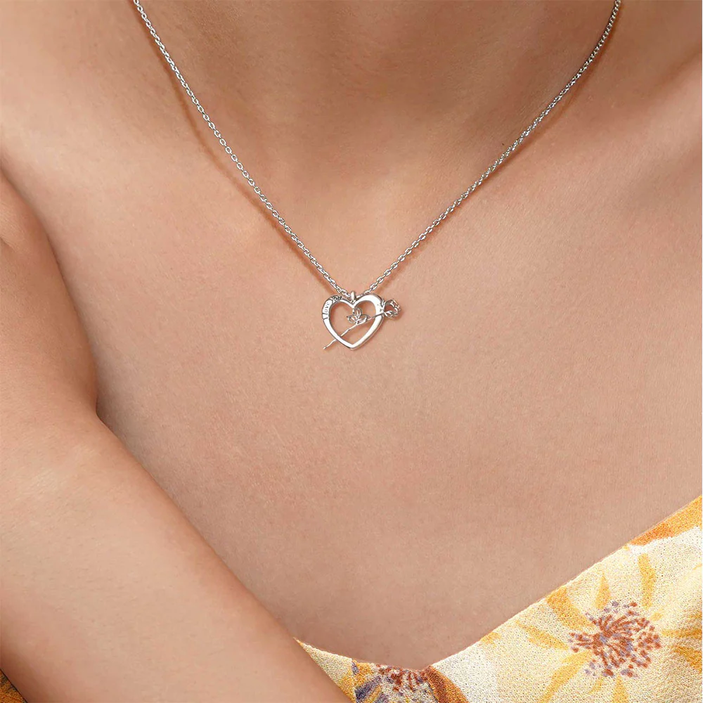 Gnoce Rose Flower Heart Necklace Platinum-plated Silver Blend - Image 5