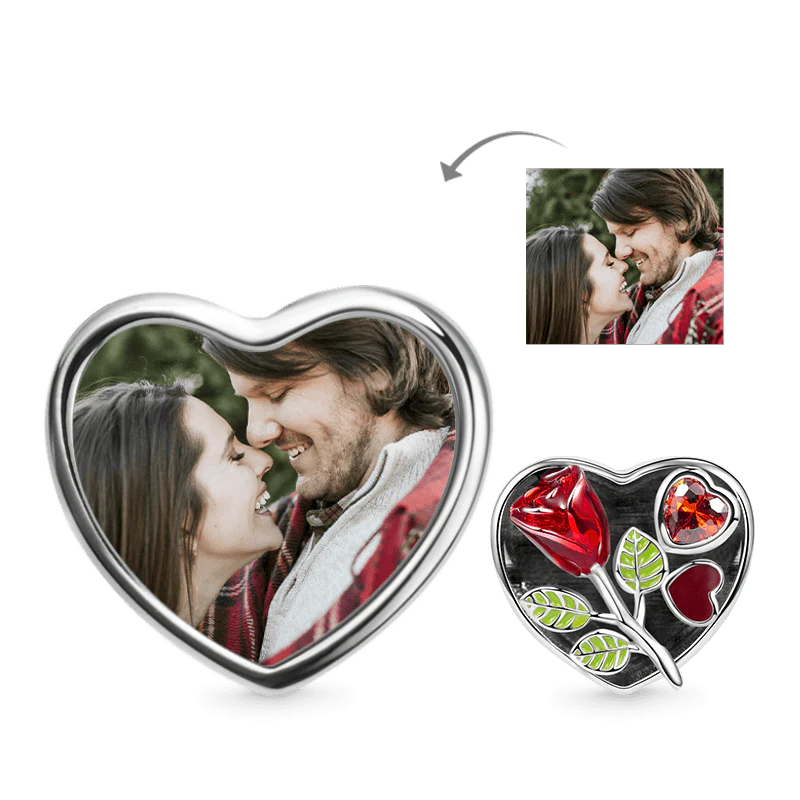 Gnoce Rose Lover Personalized Photo Charm Platinum-plated Silver Blend