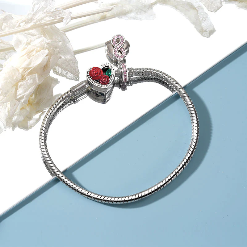 Gnoce Roses Heart Basic Snake Chain Bracelet Platinum-plated Silver Blend - Image 3