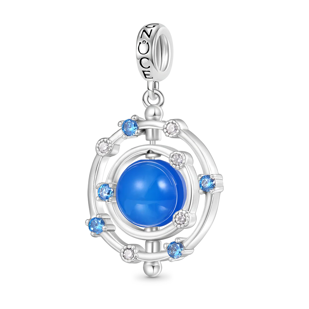 Gnoce Rotatable Natural Blue Agate Galaxy Pendant Dangle Charm