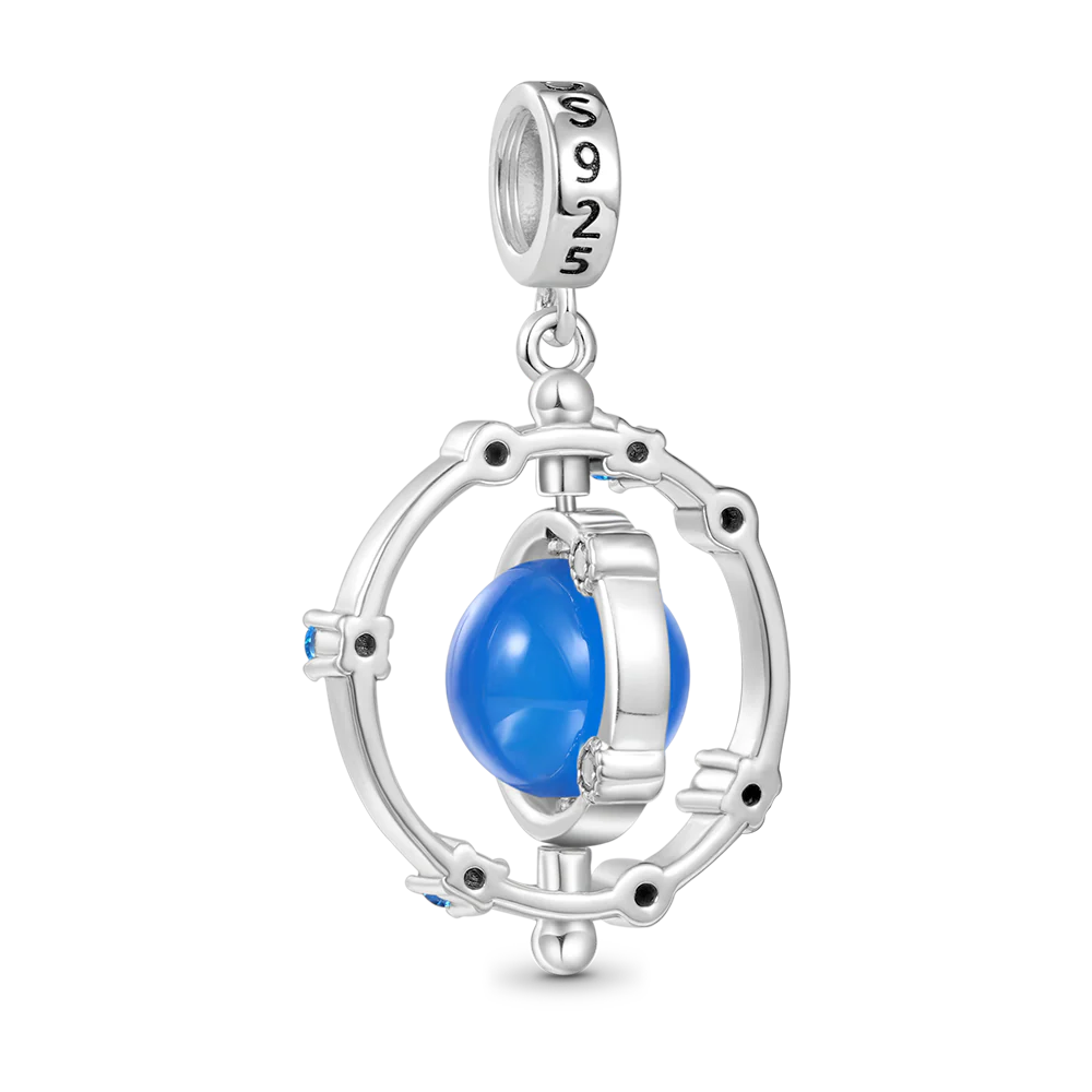 Gnoce Rotatable Natural Blue Agate Galaxy Pendant Dangle Charm - Image 2