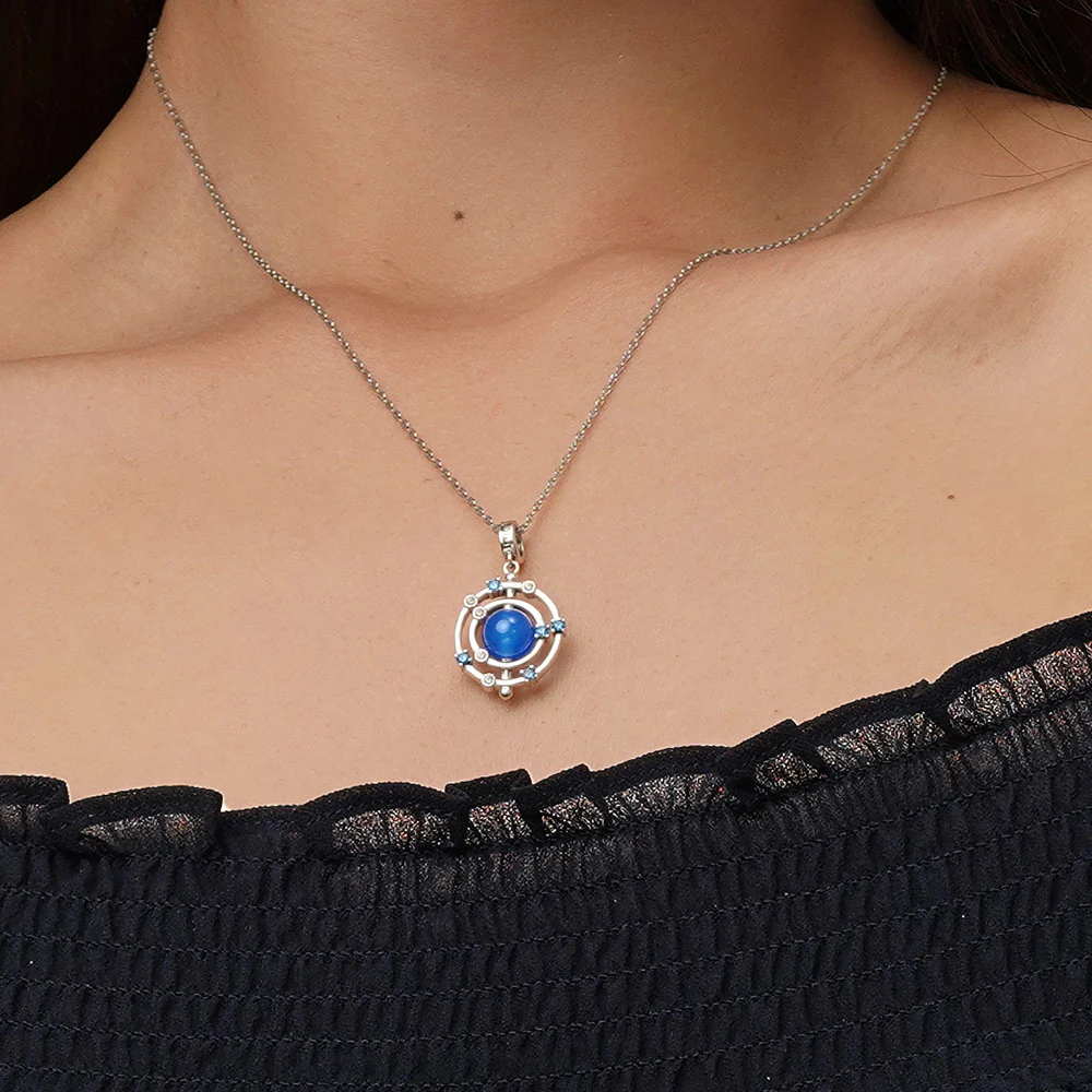 Gnoce Rotatable Natural Blue Agate Galaxy Pendant Dangle Charm - Image 5