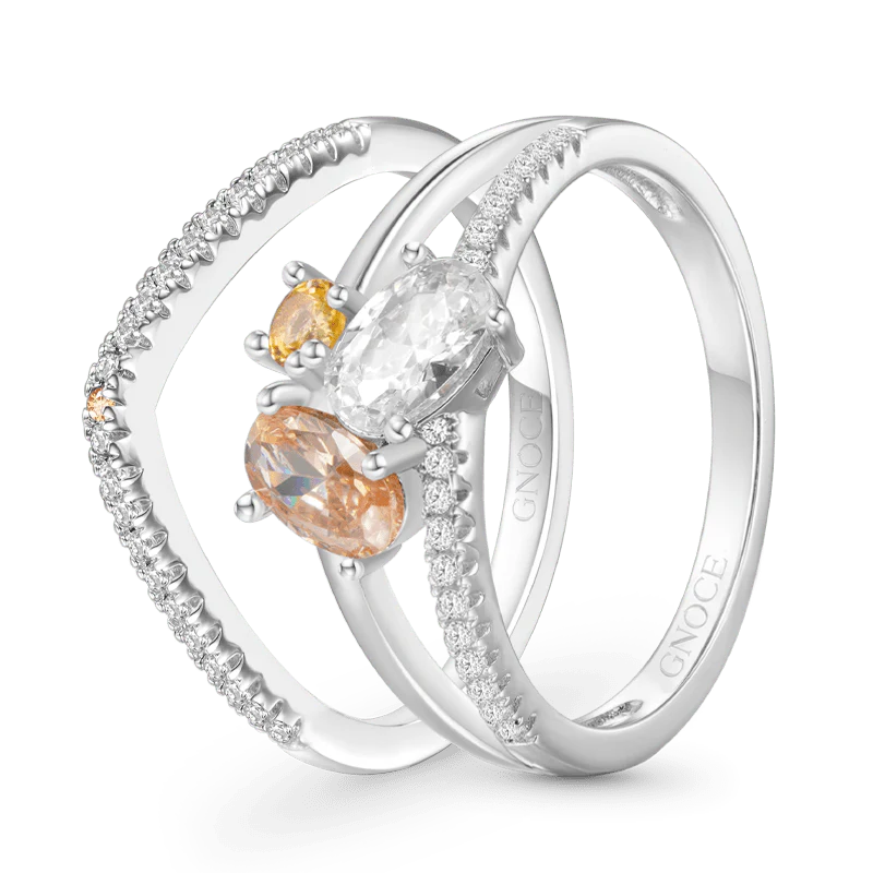 Gnoce Round Brilliant Stacked Diamond Ring Set Platinum-plated Silver Blend - Image 2