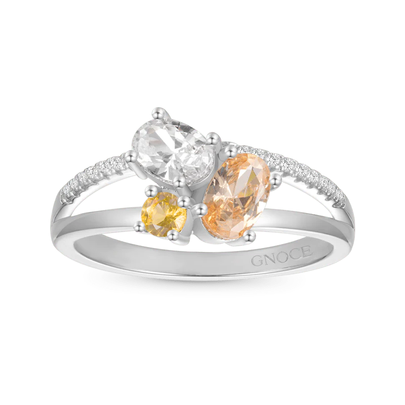 Gnoce Round Brilliant Stacked Diamond Ring Set Platinum-plated Silver Blend - Image 3