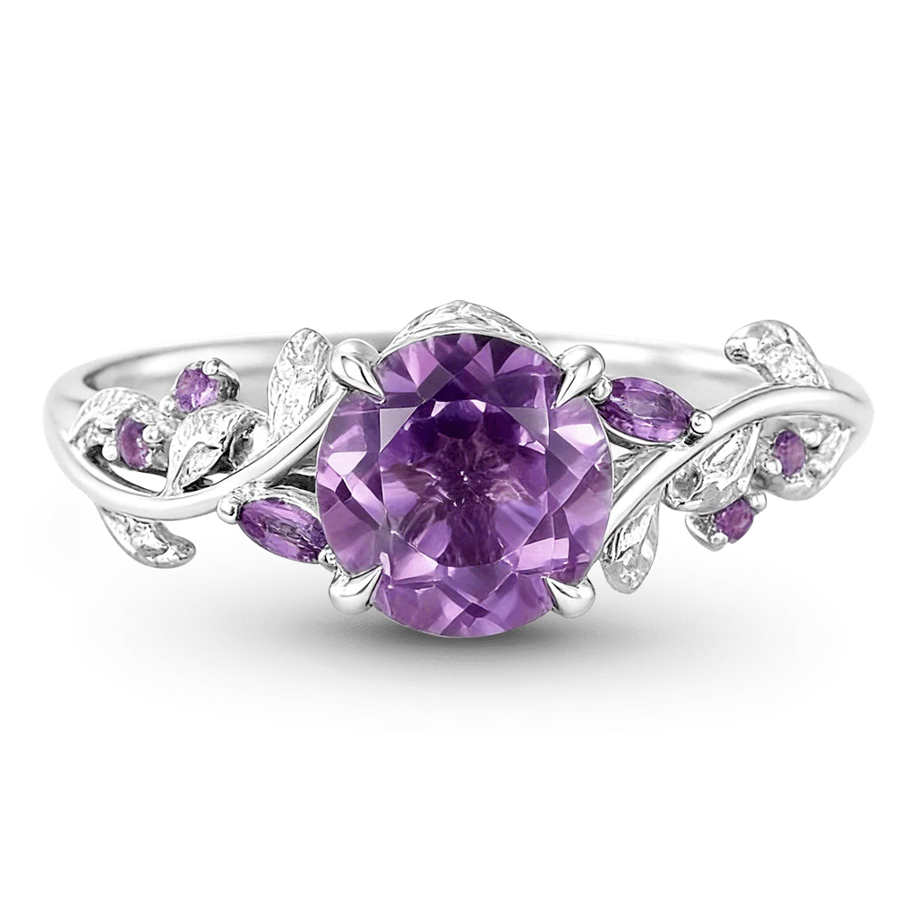 Gnoce Nature Themed Round-cut Amethyst Promise Ring
