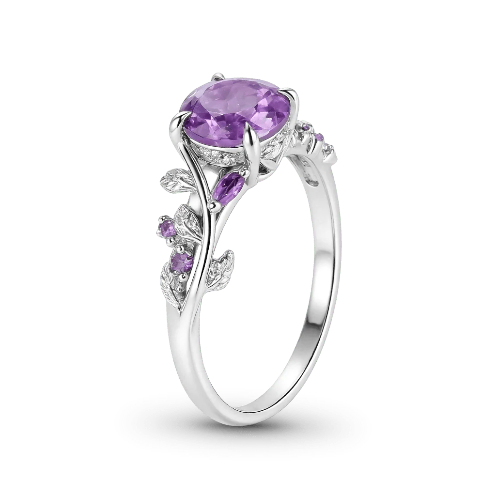 Gnoce Nature Themed Round-cut Amethyst Promise Ring - Image 4