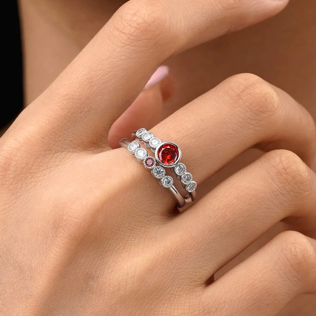 Gnoce Round-cut Stackable Ring Set Platinum-plated Silver Blend - Image 5