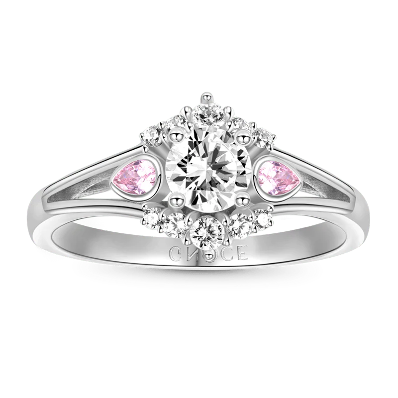 Gnoce Elegant Round Cut Promise Ring Platinum-plated Silver Blend