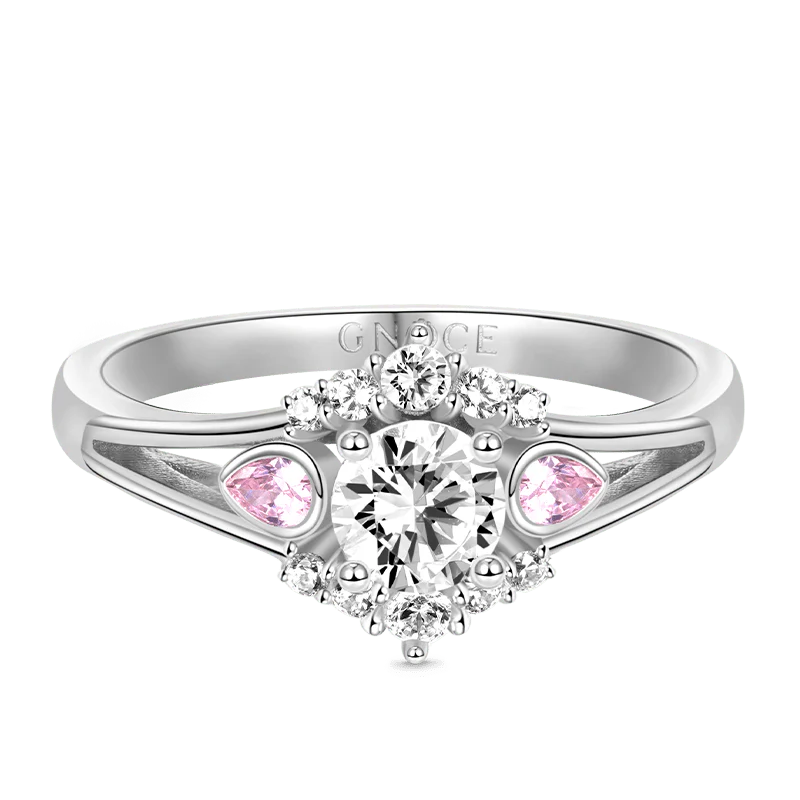 Gnoce Elegant Round Cut Promise Ring Platinum-plated Silver Blend - Image 2