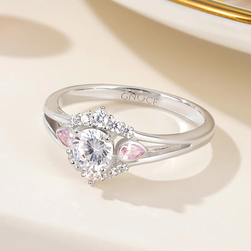 Gnoce Elegant Round Cut Promise Ring Platinum-plated Silver Blend - Image 4