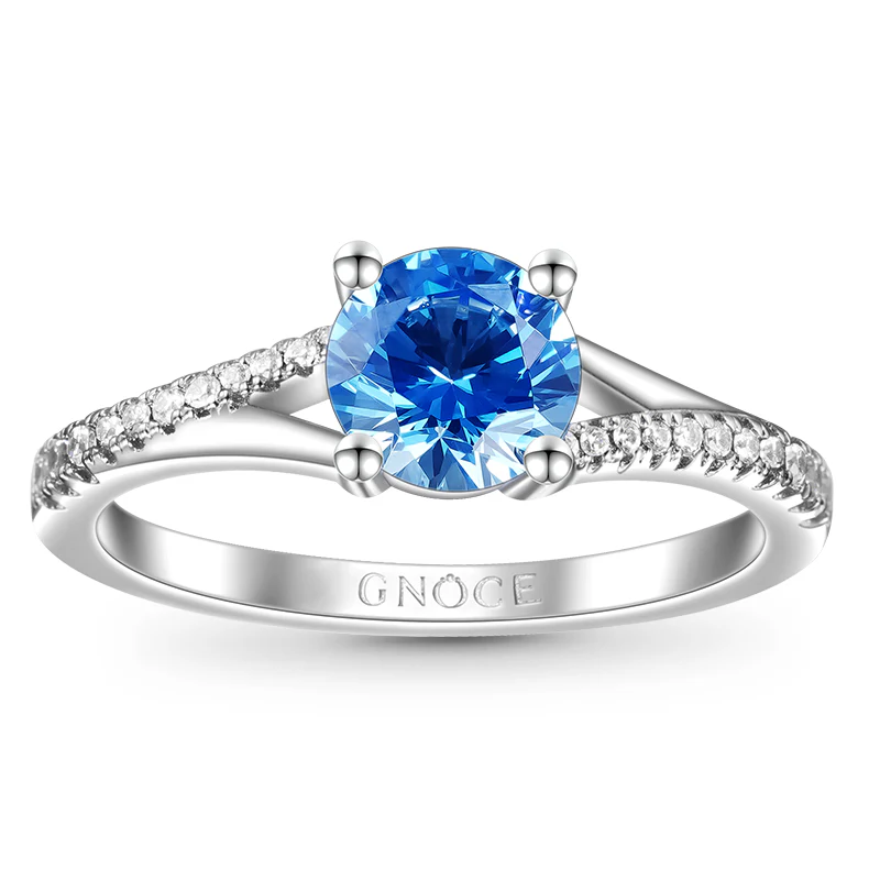 Gnoce Classic Blue Round Cut Promise Ring Platinum-plated Silver Blend