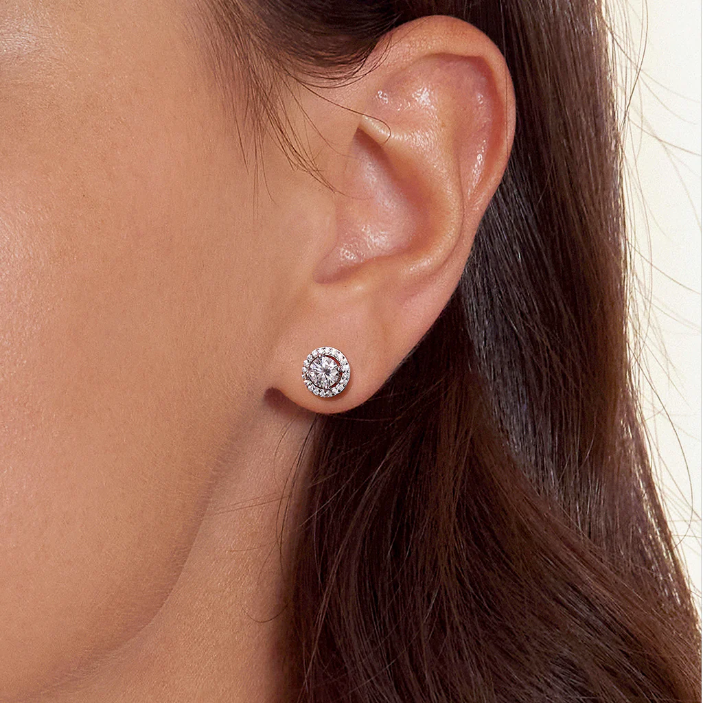 Gnoce Round Cut Rubover Moissanite Earrings Platinum-plated Silver Blend - Image 5