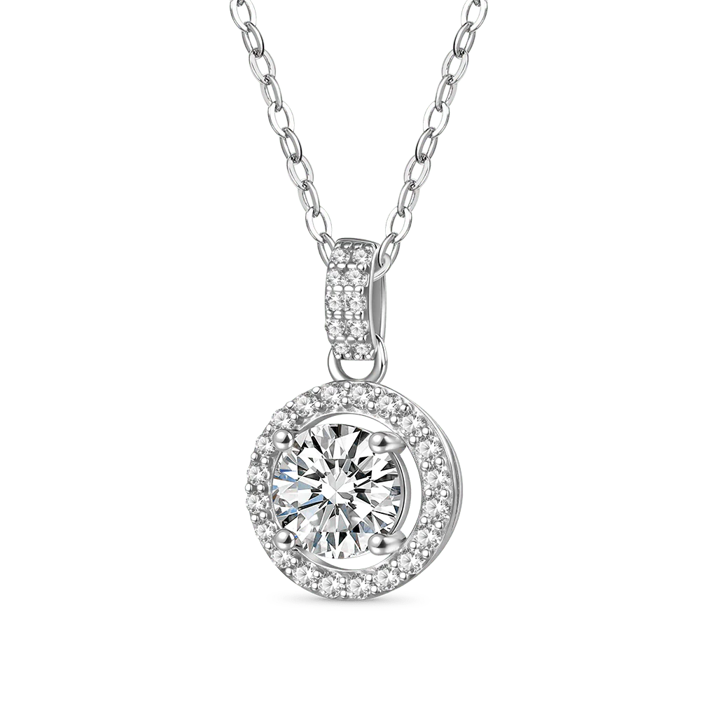 Gnoce Round Cut Rubover Moissanite Necklace Platinum-plated Silver Blend