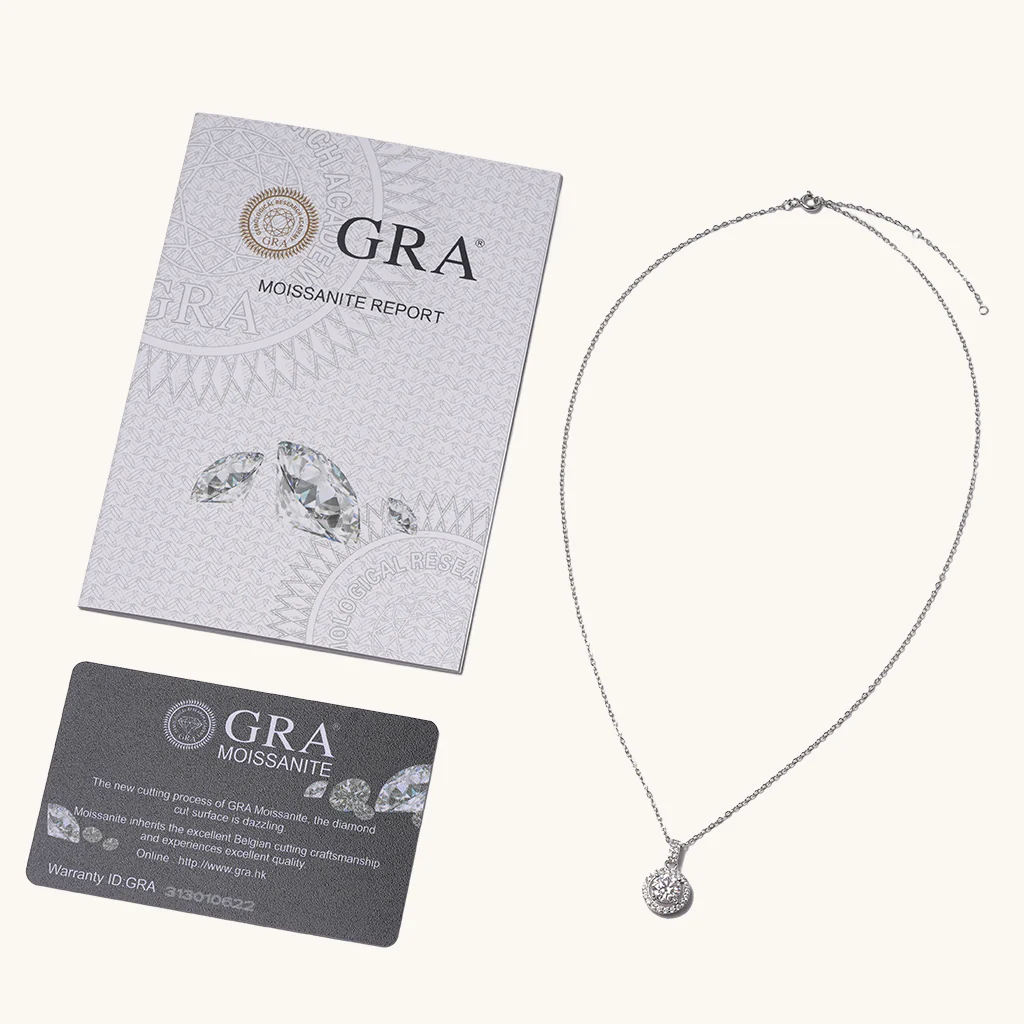 Gnoce Round Cut Rubover Moissanite Necklace Platinum-plated Silver Blend - Image 3