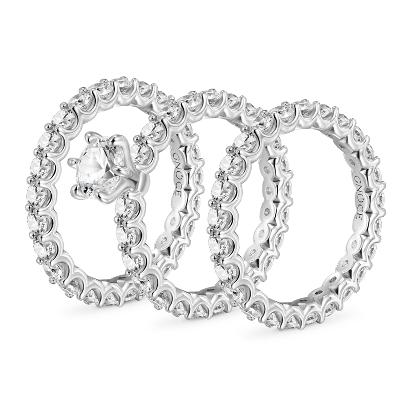 Gnoce Sparkling Round Cut Stackable Ring Set Platinum-plated Silver Blend - Image 2