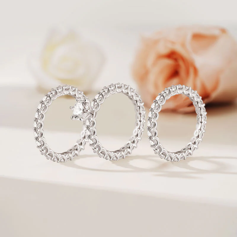 Gnoce Sparkling Round Cut Stackable Ring Set Platinum-plated Silver Blend - Image 3