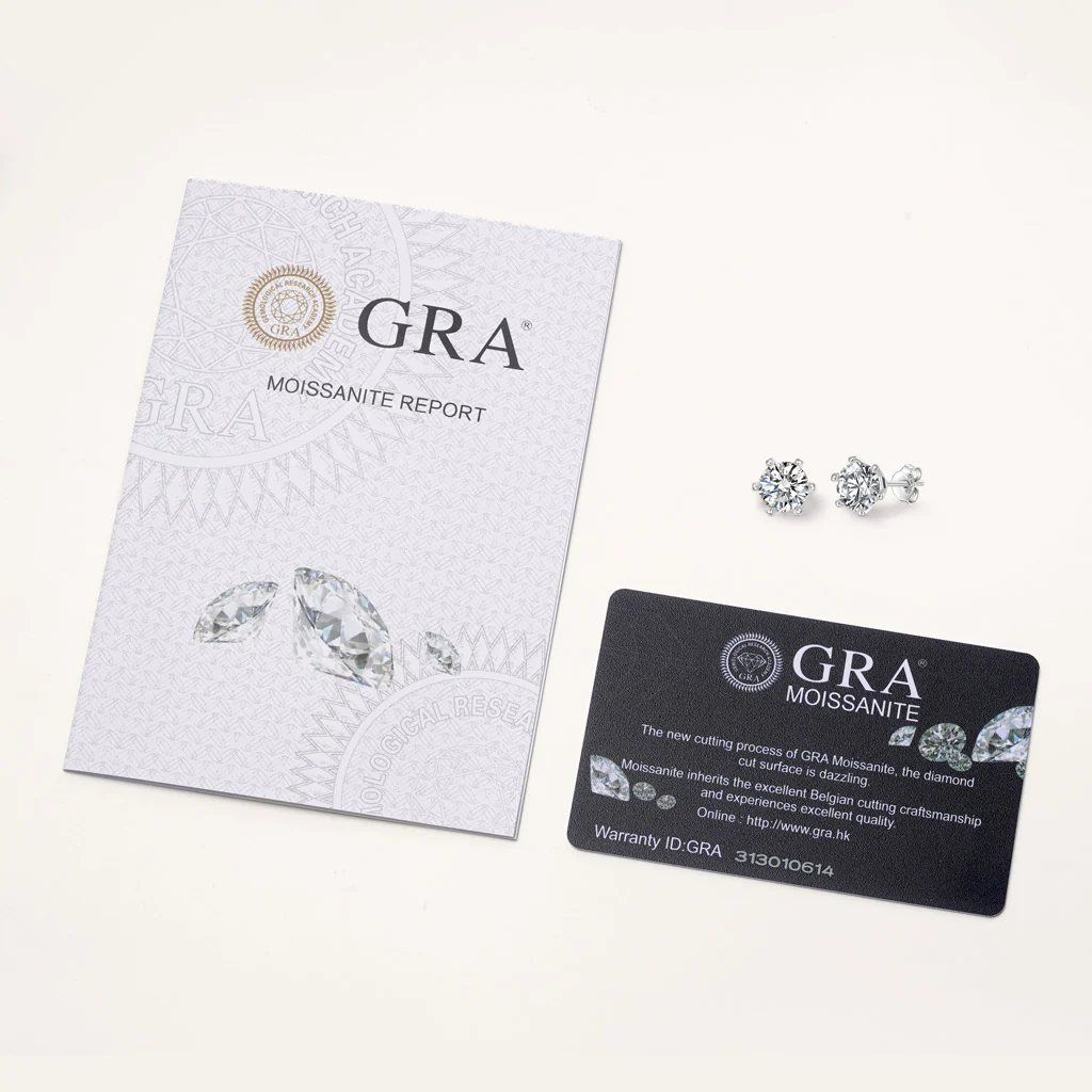 Gnoce Round Cut Moissanite Stud Earrings Platinum-plated Silver Blend - Image 3