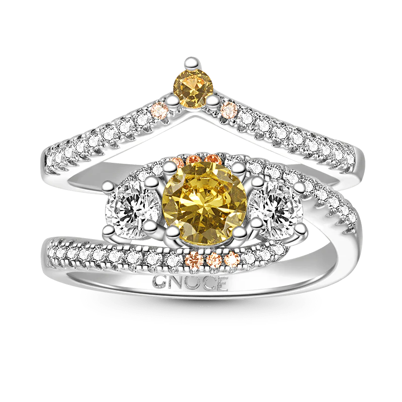 Gnoce Sparkle Wishbone Stackable Ring Set Platinum-plated Silver Blend