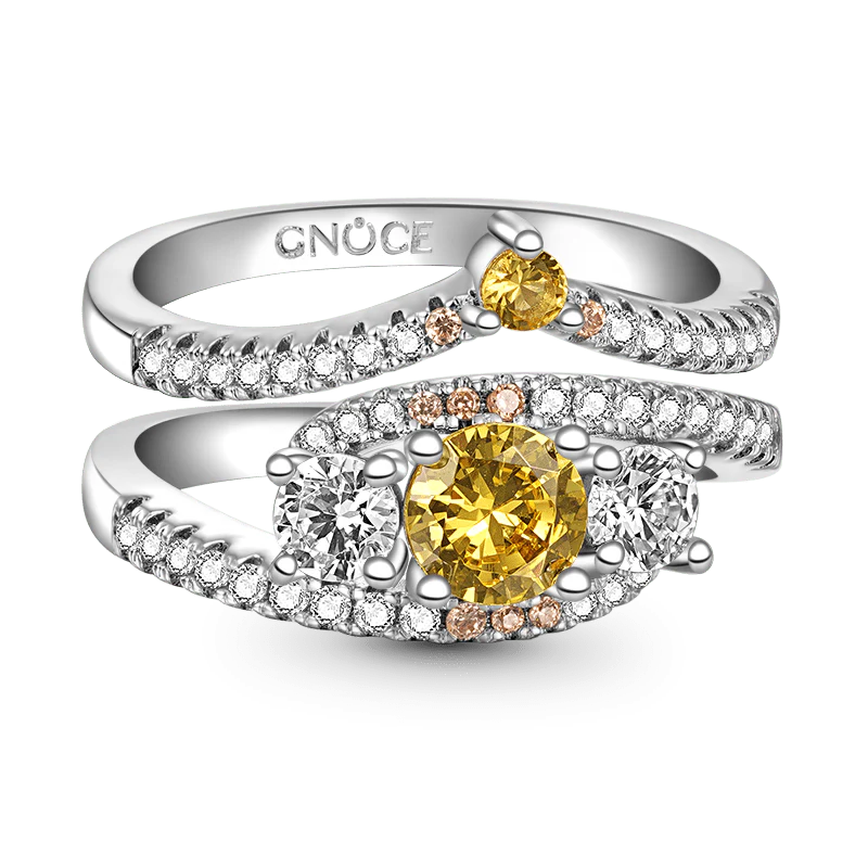Gnoce Sparkle Wishbone Stackable Ring Set Platinum-plated Silver Blend - Image 2