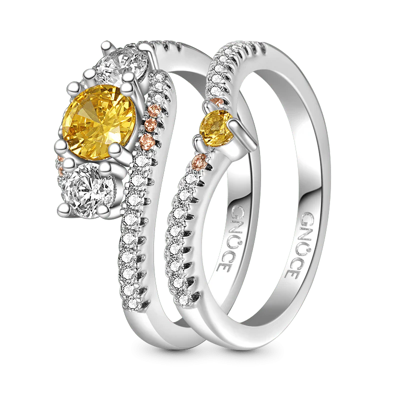 Gnoce Sparkle Wishbone Stackable Ring Set Platinum-plated Silver Blend - Image 3