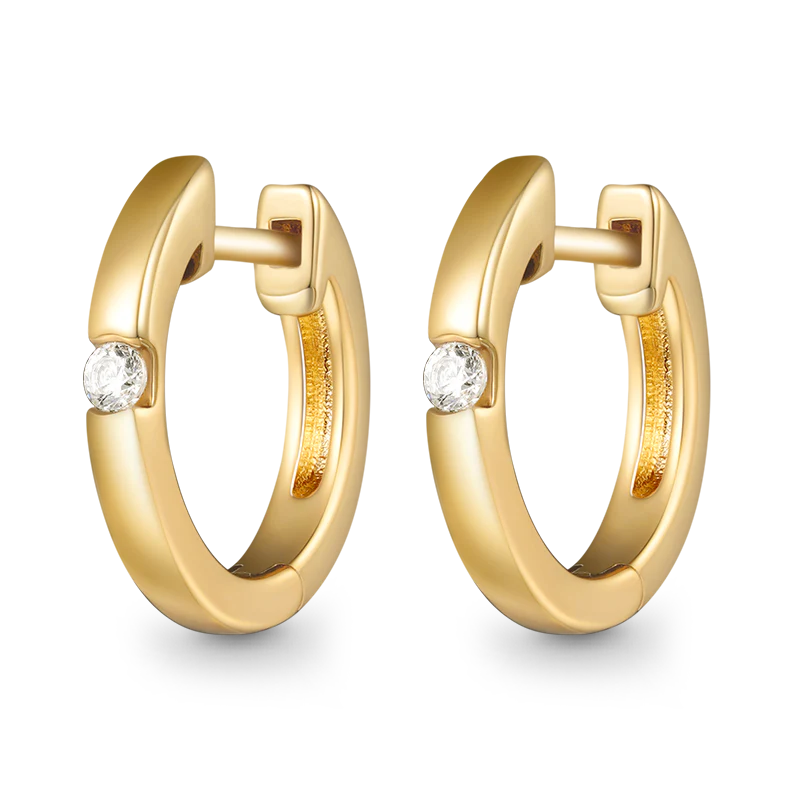 Gnoce Round Set Diamond Stud Earrings Platinum-plated Silver Blend
