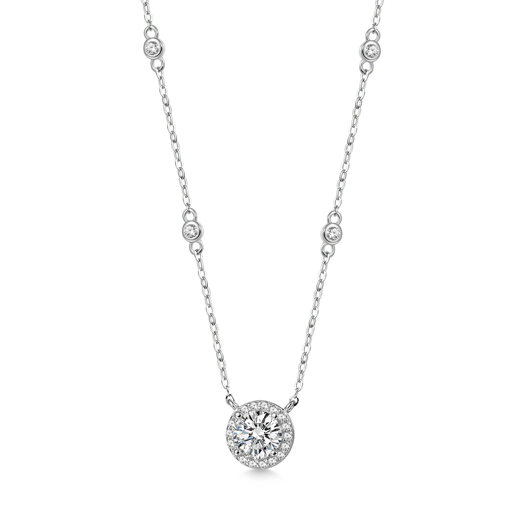 Gnoce Round Moissanite Frame Station Necklace Platinum-plated Silver Blend