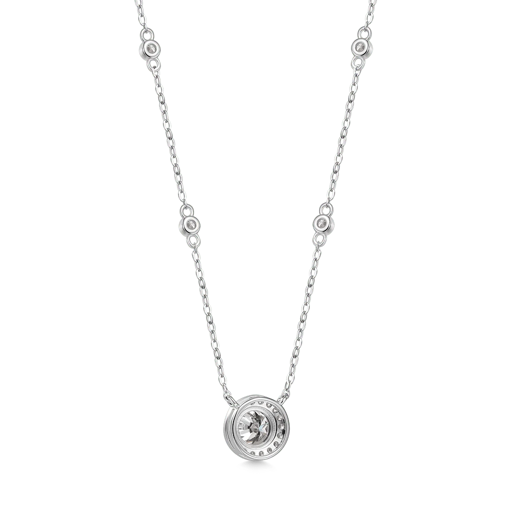 Gnoce Round Moissanite Frame Station Necklace Platinum-plated Silver Blend - Image 2