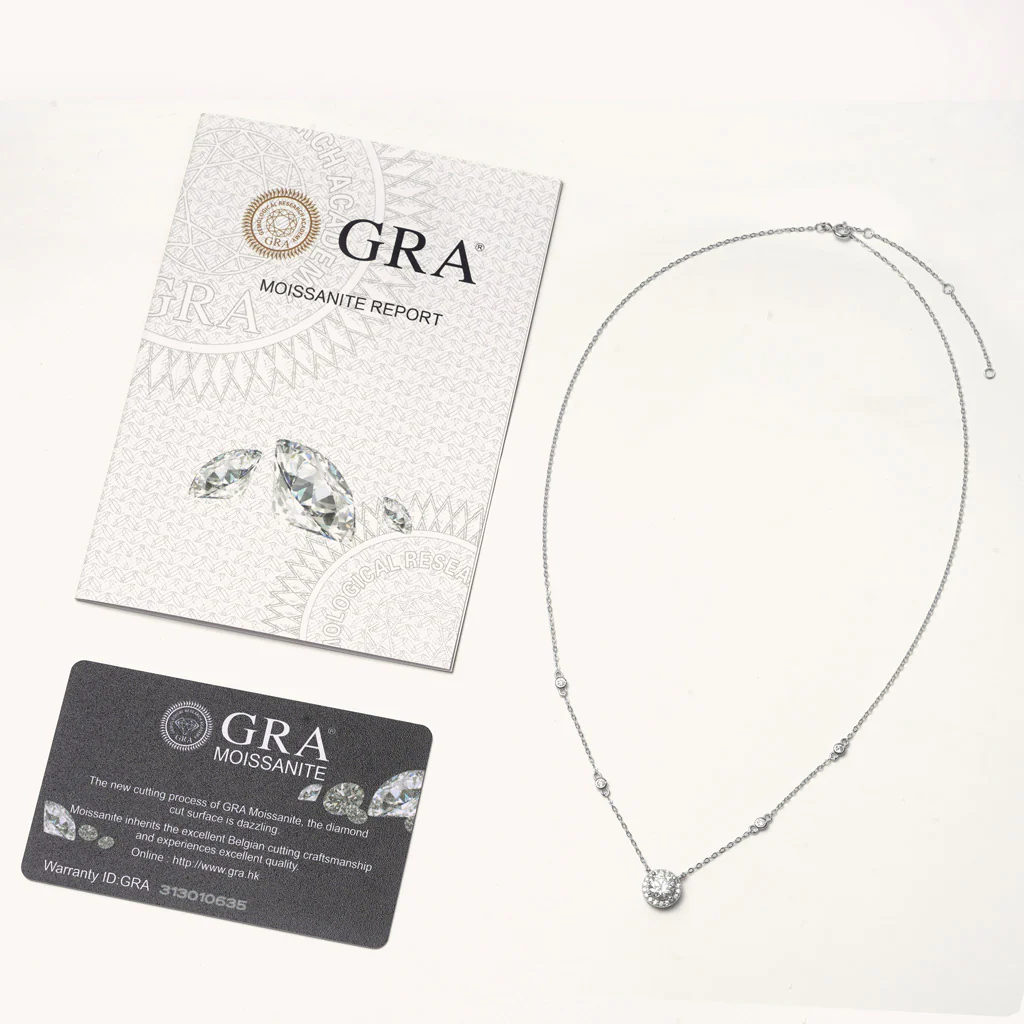 Gnoce Round Moissanite Frame Station Necklace Platinum-plated Silver Blend - Image 3