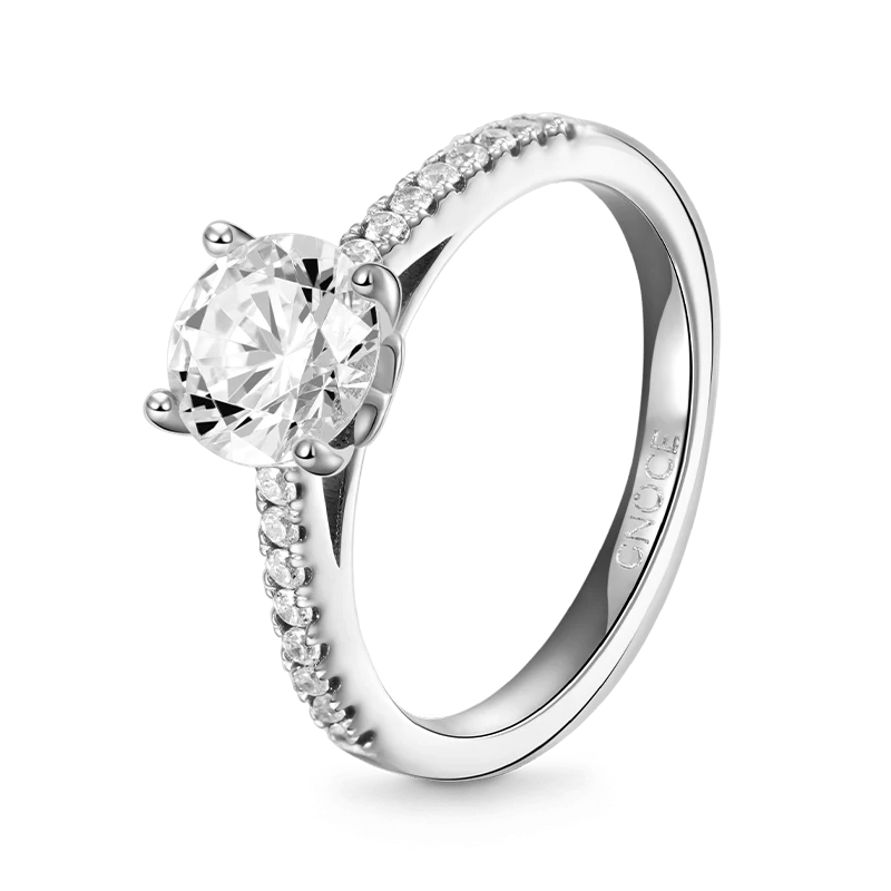 Gnoce Sparkling Round Solitaire Ring Platinum-plated Silver Blend - Image 3
