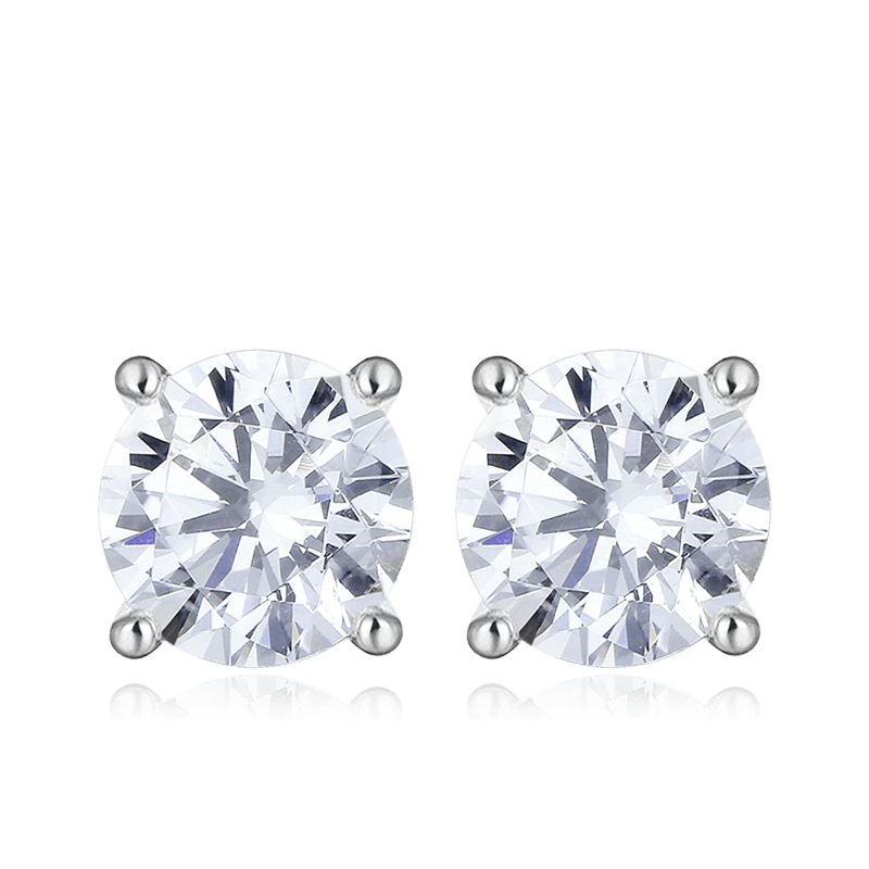 Round CZ Stone Stud Earrings Sterling Silver