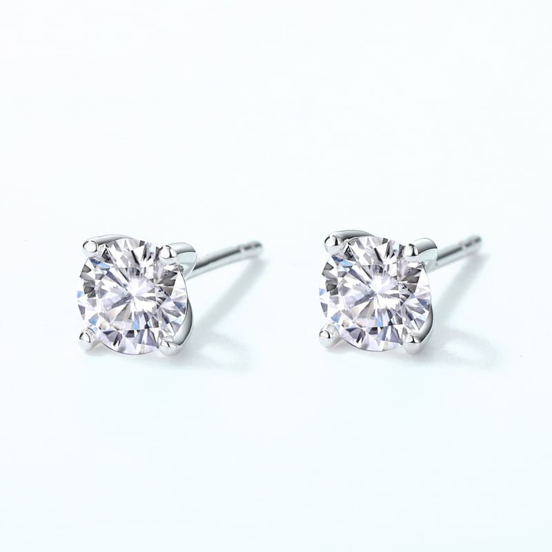 Round CZ Stone Stud Earrings Sterling Silver - Image 2