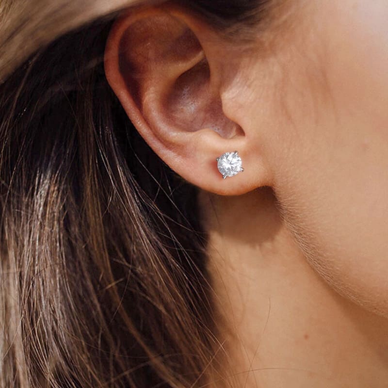 Round CZ Stone Stud Earrings Sterling Silver - Image 3
