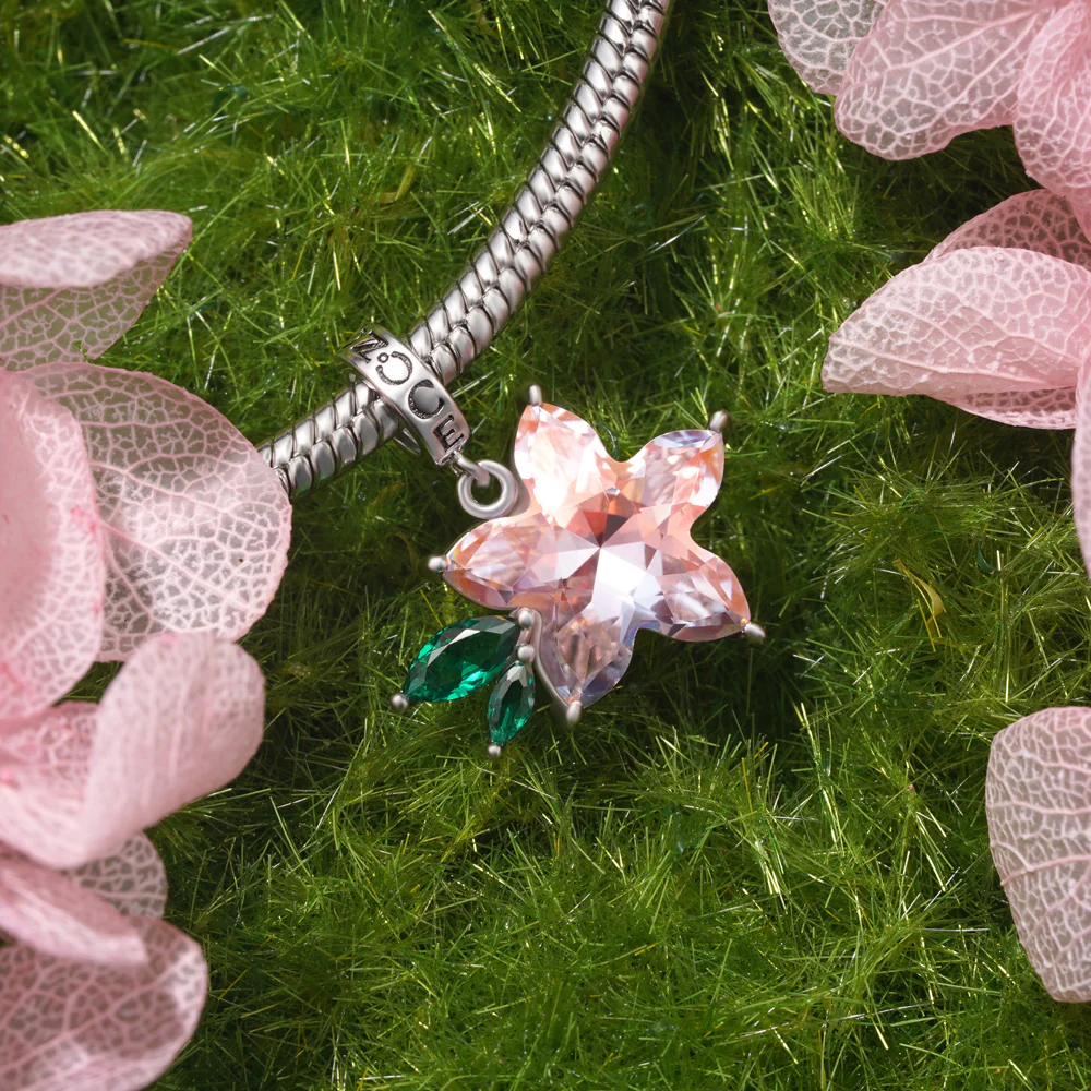 Gnoce Pink Zircon Sakura Pendant Dangle Charm - Image 3