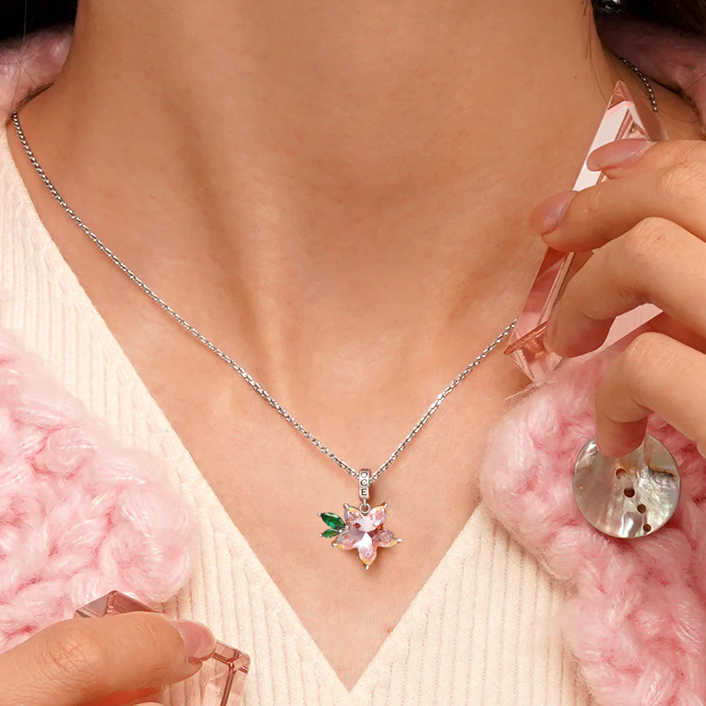Gnoce Pink Zircon Sakura Pendant Dangle Charm - Image 7