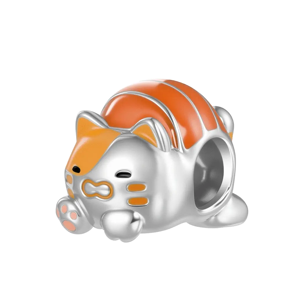 Gnoce Glow-in-the-Dark Salmon Sushi Cat Charm Platinum-plated Silver Blend