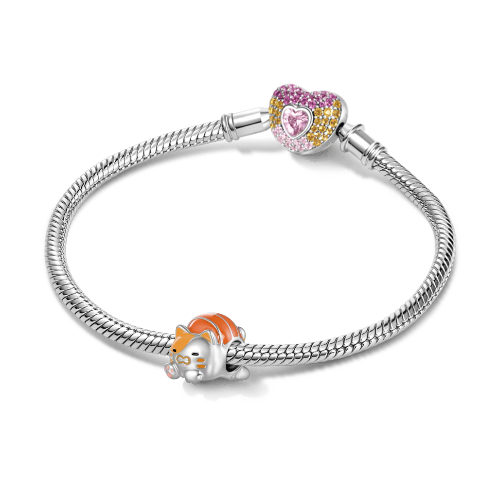 Gnoce Glow-in-the-Dark Salmon Sushi Cat Charm Platinum-plated Silver Blend - Image 3