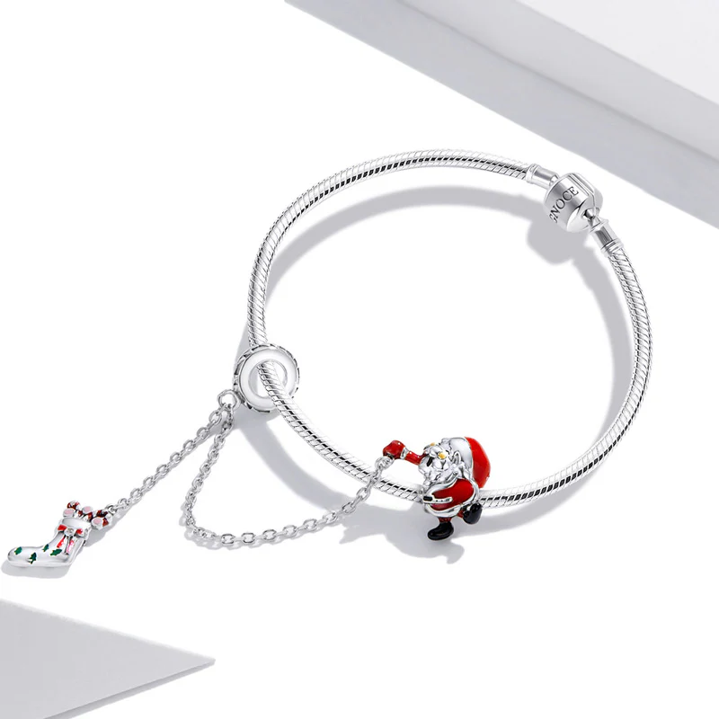 Santa & Christmas Stocking Chain Connecting Pendant Dangle Charm 925 Sterling Silver - Image 2
