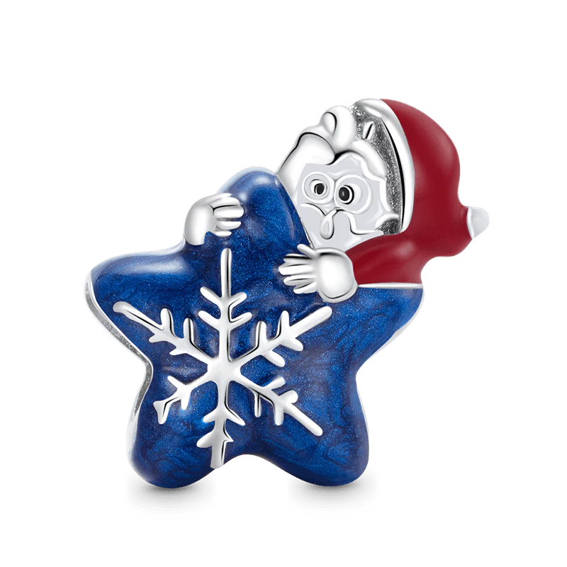 Santa Claus Embraces Star Charm Bead 925 Sterling Silver