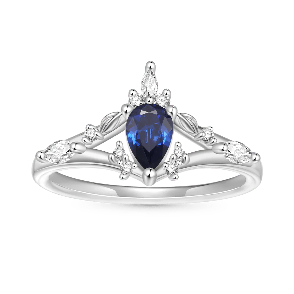 Gnoce Pear Sapphire Twist Leaf Ring Platinum-plated Silver Blend