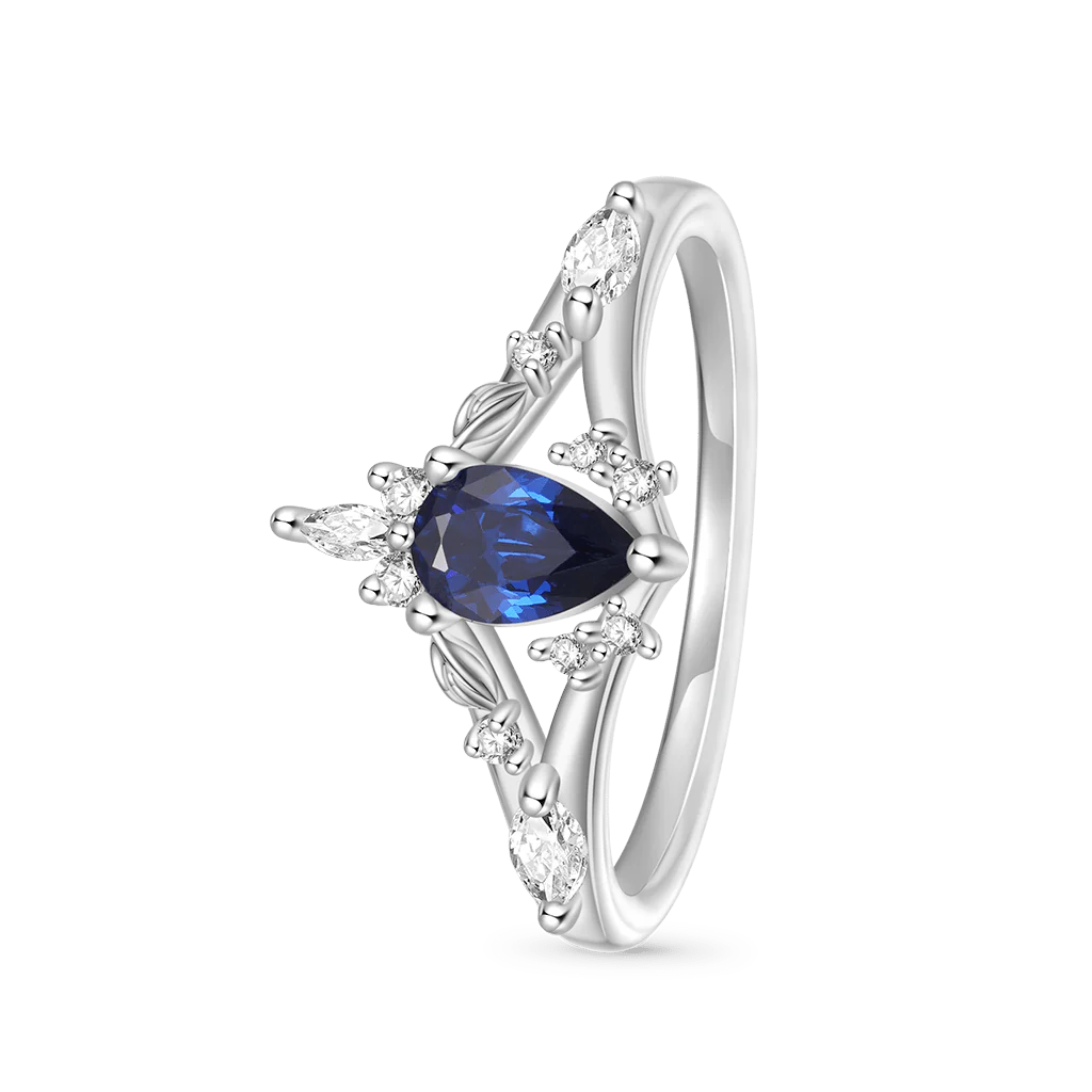 Gnoce Pear Sapphire Twist Leaf Ring Platinum-plated Silver Blend - Image 2