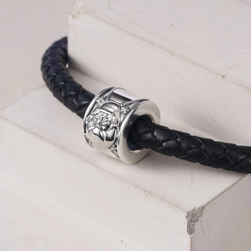 Satsuma Vintage Bead S925 Sterling Silver with Gift Copper Black Leather Men's Bracelet Jewelry for Men - Image 4