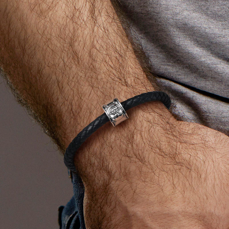 Satsuma Vintage Bead S925 Sterling Silver with Gift Copper Black Leather Men's Bracelet Jewelry for Men - Image 5