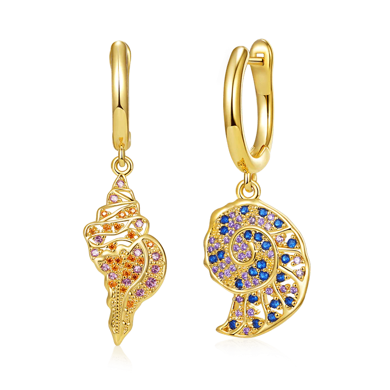 Gnoce Sparkling Sea Snail Dangle Earrings Platinum-plated Silver Blend
