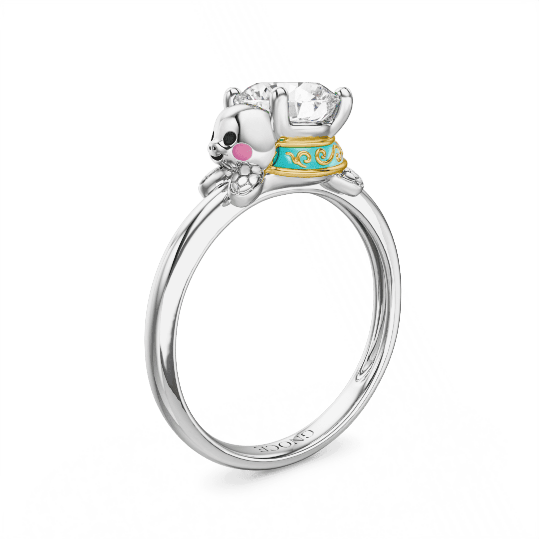 Gnoce Sea Turtles Embraces Moissanite Ring Platinum-plated Silver Blend