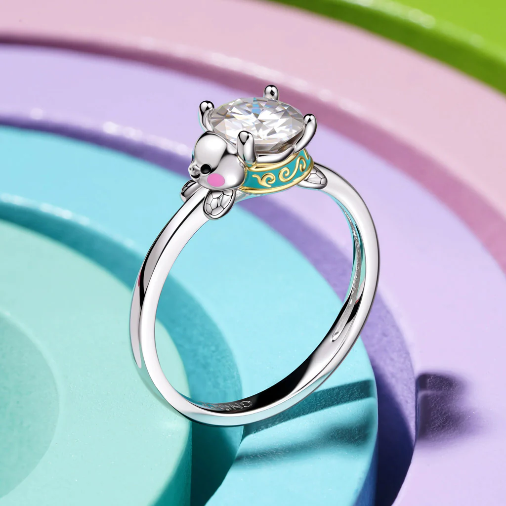 Gnoce Sea Turtles Embraces Moissanite Ring Platinum-plated Silver Blend - Image 7