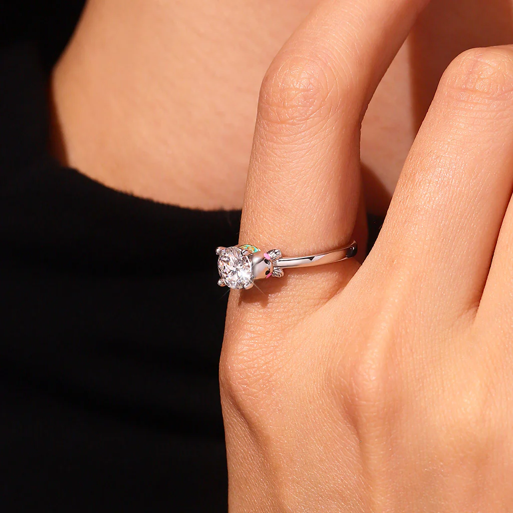 Gnoce Sea Turtles Embraces Moissanite Ring Platinum-plated Silver Blend - Image 9