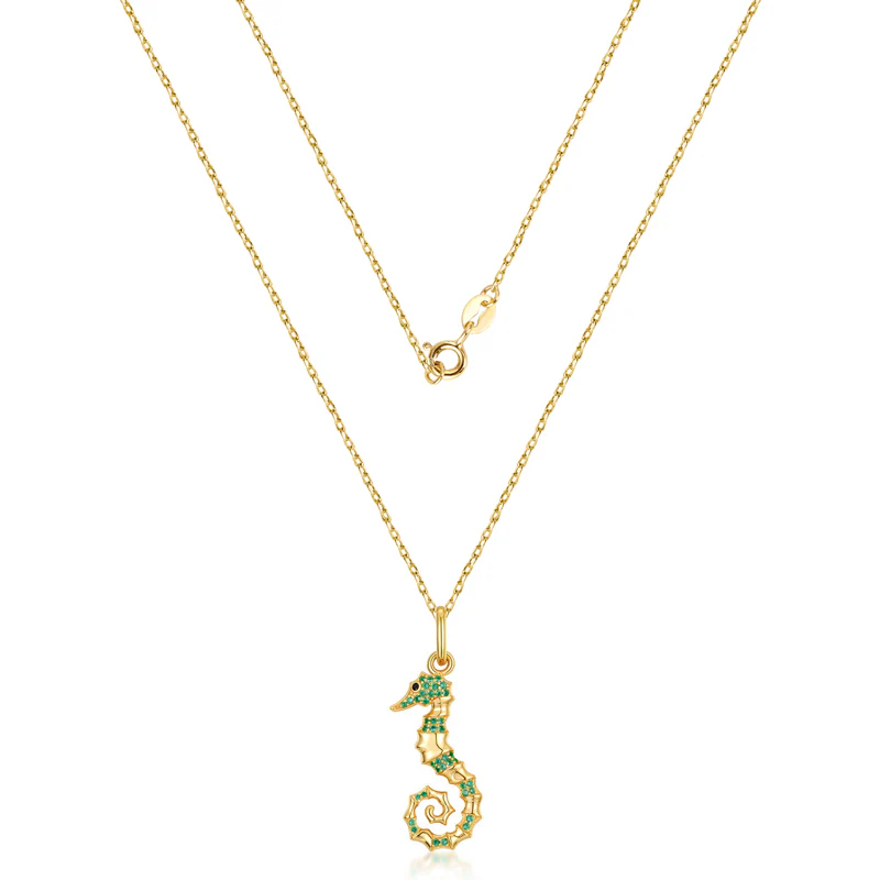 Seahorse Necklace Inlaid with Shiny Spinels Gold Plated Sterling Silver Ocean Collection - Image 2