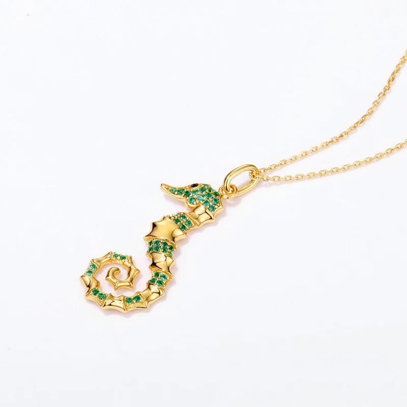 Seahorse Necklace Inlaid with Shiny Spinels Gold Plated Sterling Silver Ocean Collection - Image 3