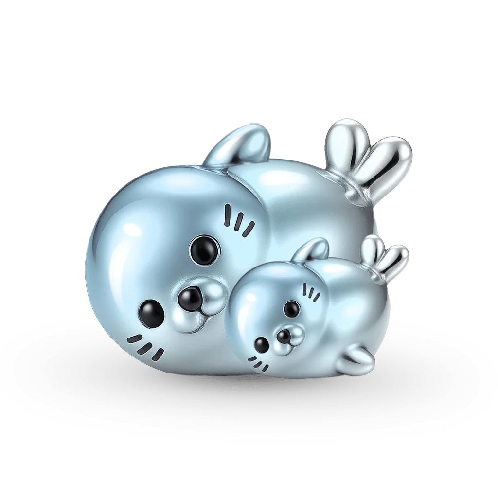 Gnoce Seal Embraces Baby Stopper Charm Platinum-plated Silver Blend