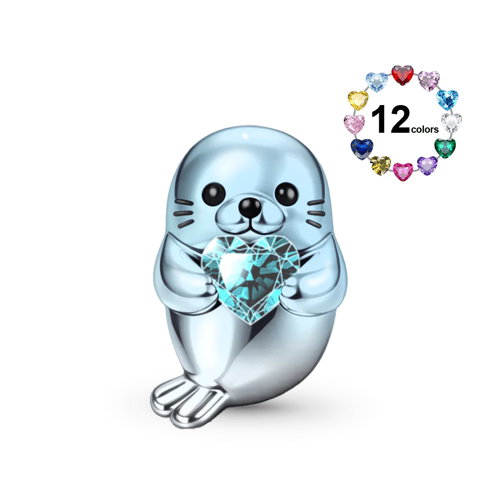 Gnoce Seal Embraces Love Birthstone Charm Platinum-plated Silver Blend